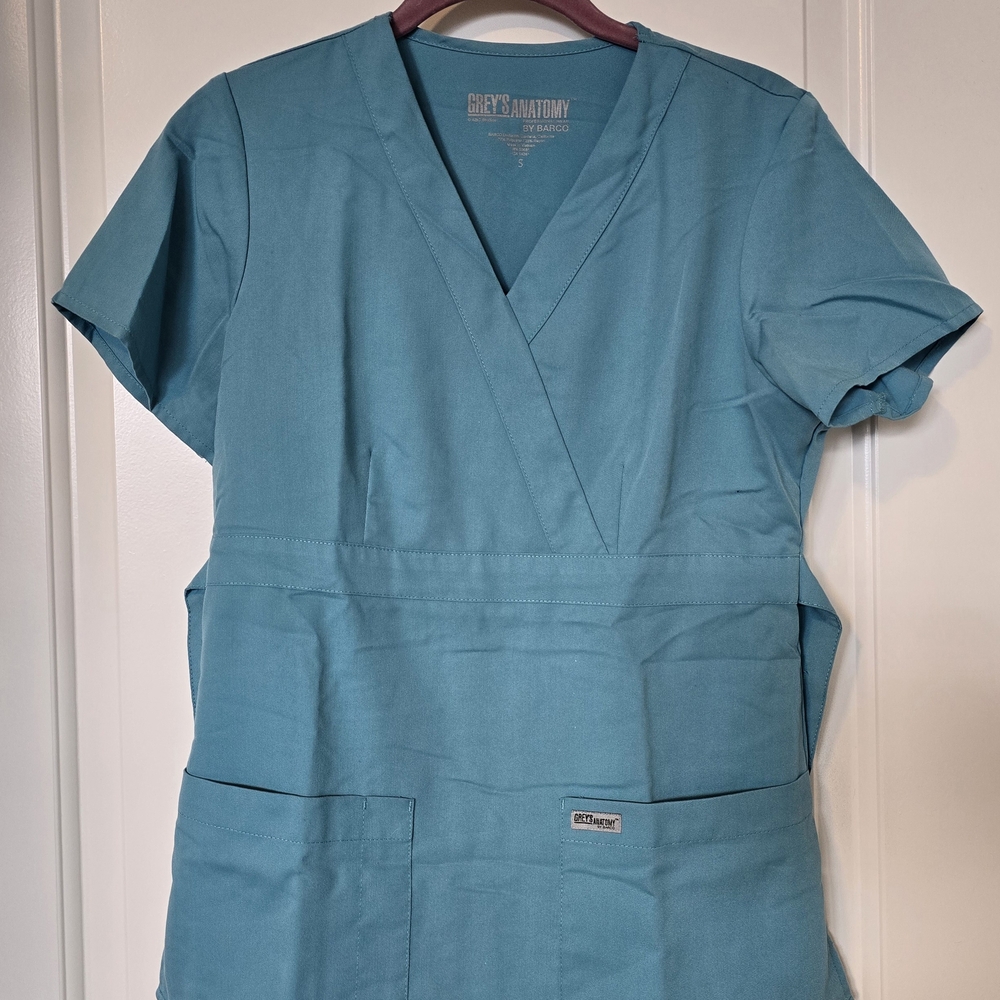 Grey's Anatomy Blue Mock Wrap Scrub Top